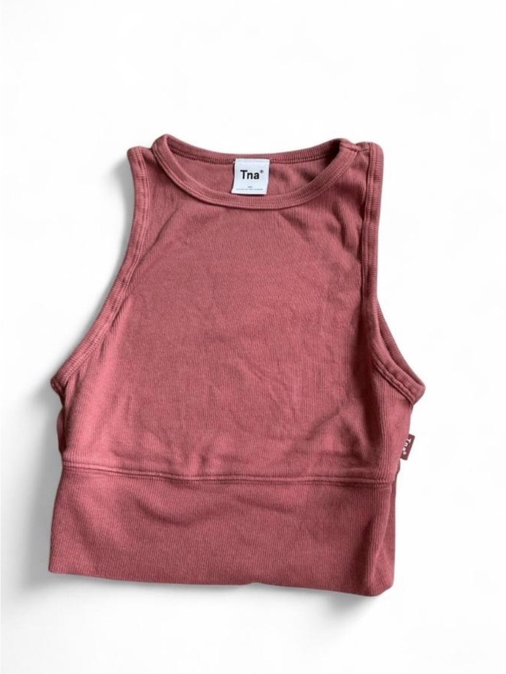 ARITZIA TNA Avenue Tank Cropped Racerback Ribbed High Neck Spiced Mauve SIZE XS